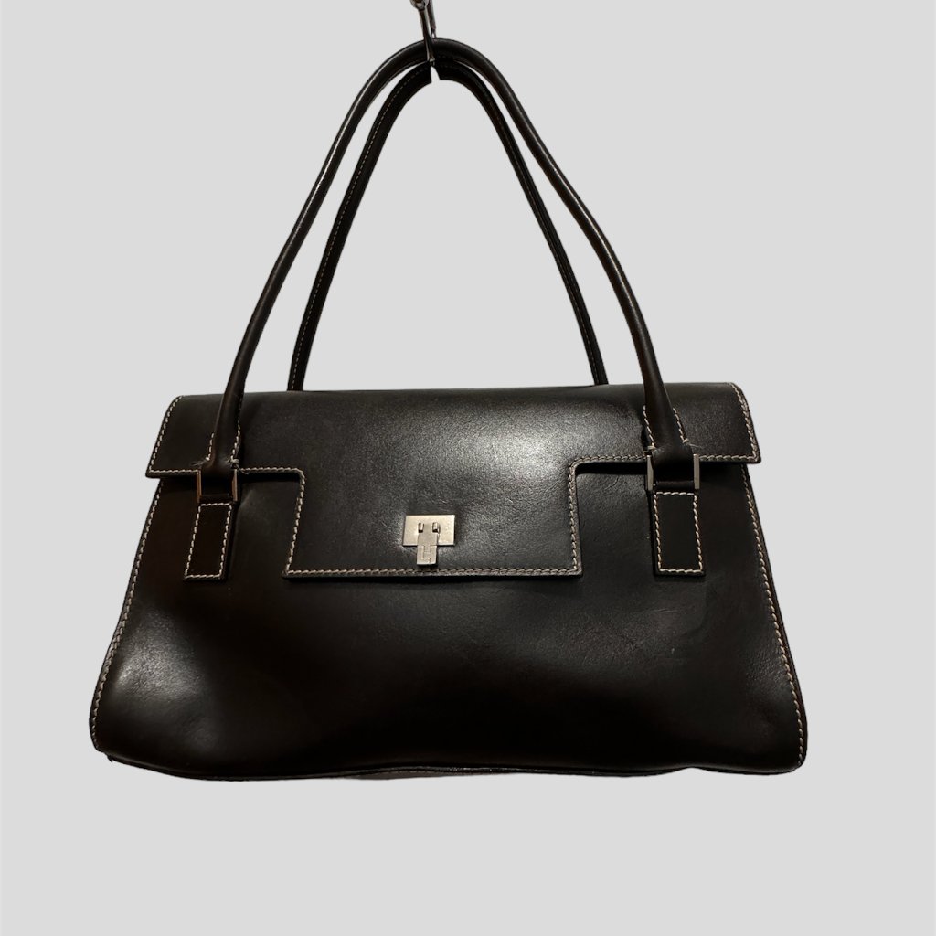 Lambertson Truex Brown Leather Shoulder Bag Made In Italy